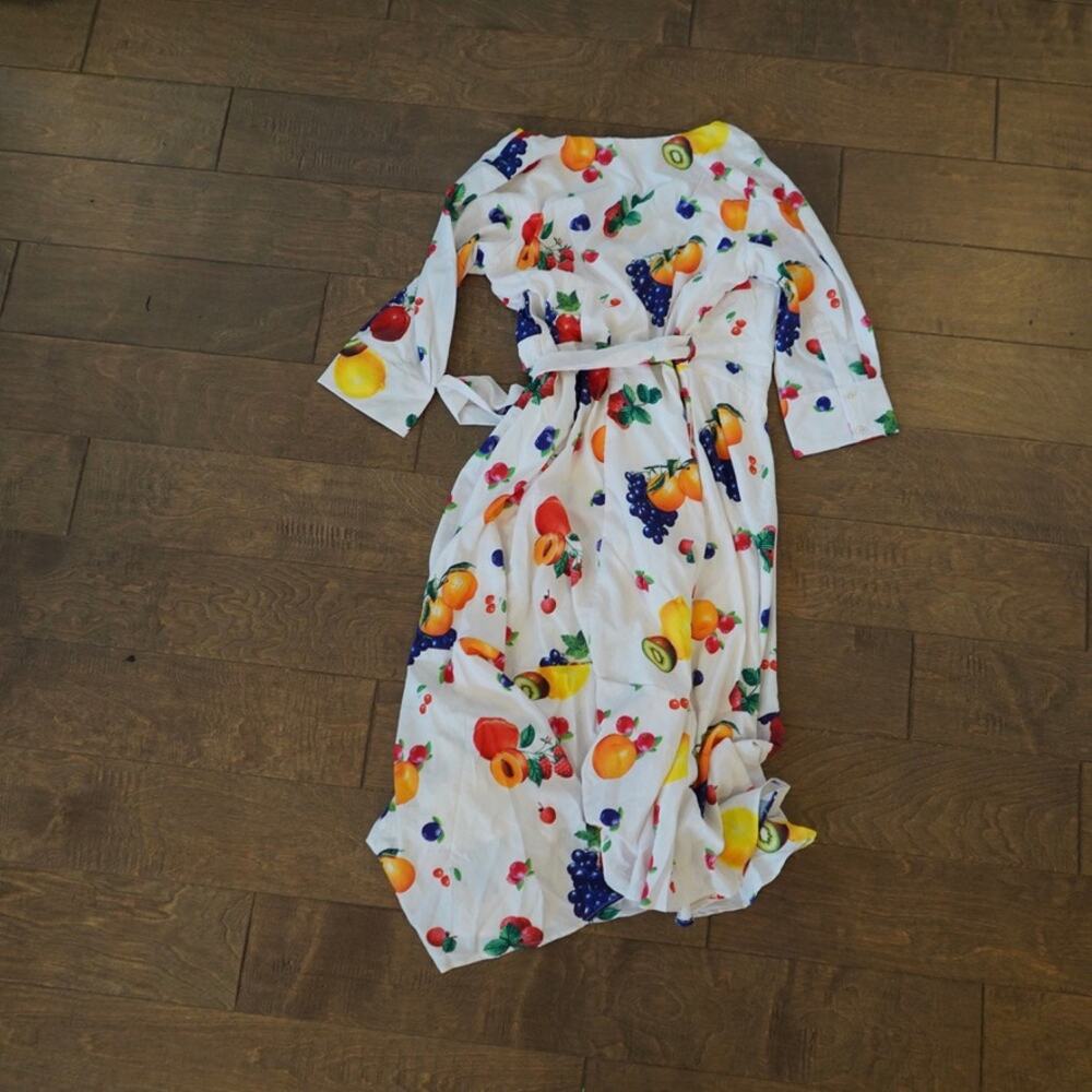 Wayward Fancies eShakti Fruit Themed Wrap Dress White Womens Size Medium - Picture 3 of 5